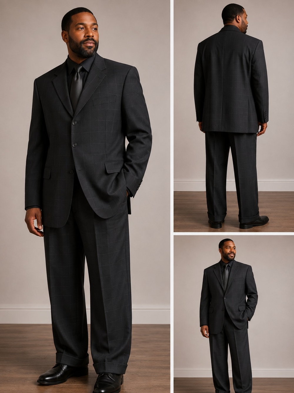 Men's Charcoal Windowpane Suit Jacket & Pants - Unbranded